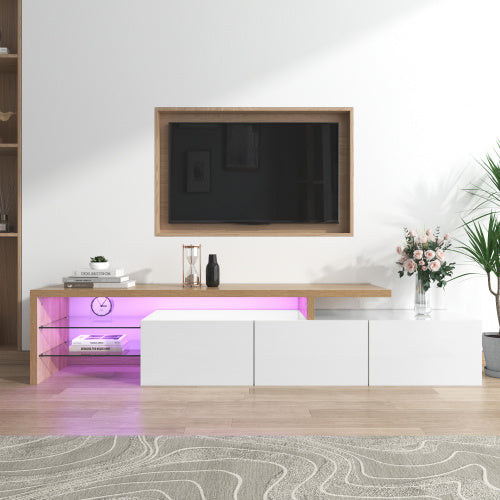 UK Local Modern TV Cabinet Design Stylish And Elegant, Practical Storage, High-gloss White, Wooden Look, Glass Shelves, LED Lighting