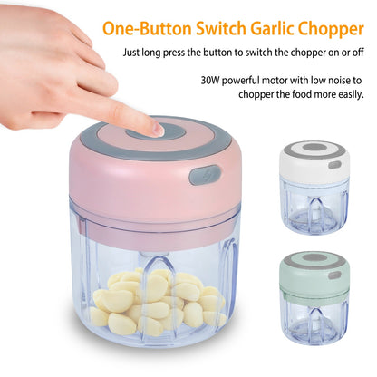 US Local Mini Electric Garlic Chopper 8.45OZ Cordless Garlic Mincer Food Chopper Rechargeable Food Blender Chili Nut Onion Pepper Meat Ginger Food