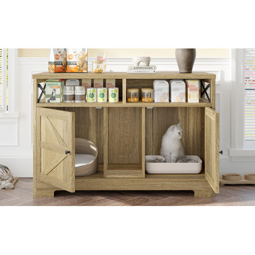 US Local GO Cat Litter Box Enclosure For 2 Cats, Double Hidden Litter Box Furniture Cat Washroom, Farmhouse Indoor Cat House End Table, Brown