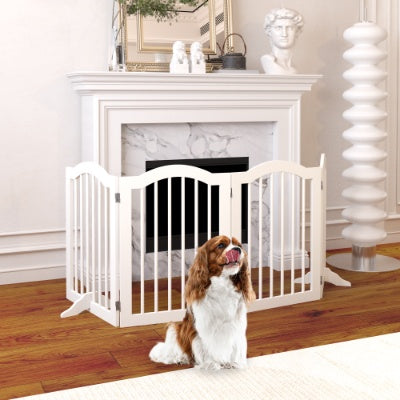 US Local 27.6 Height Tall Freestanding Pet Gate, 4 Panels Foldable Dog Gate, Solid Wood Folding Safety Fence Wooden Dog Gate With 2 Pcs Support Feet Ideal For Stairs, Doorways, Halls, Kitchens, Heavy Duty Gat