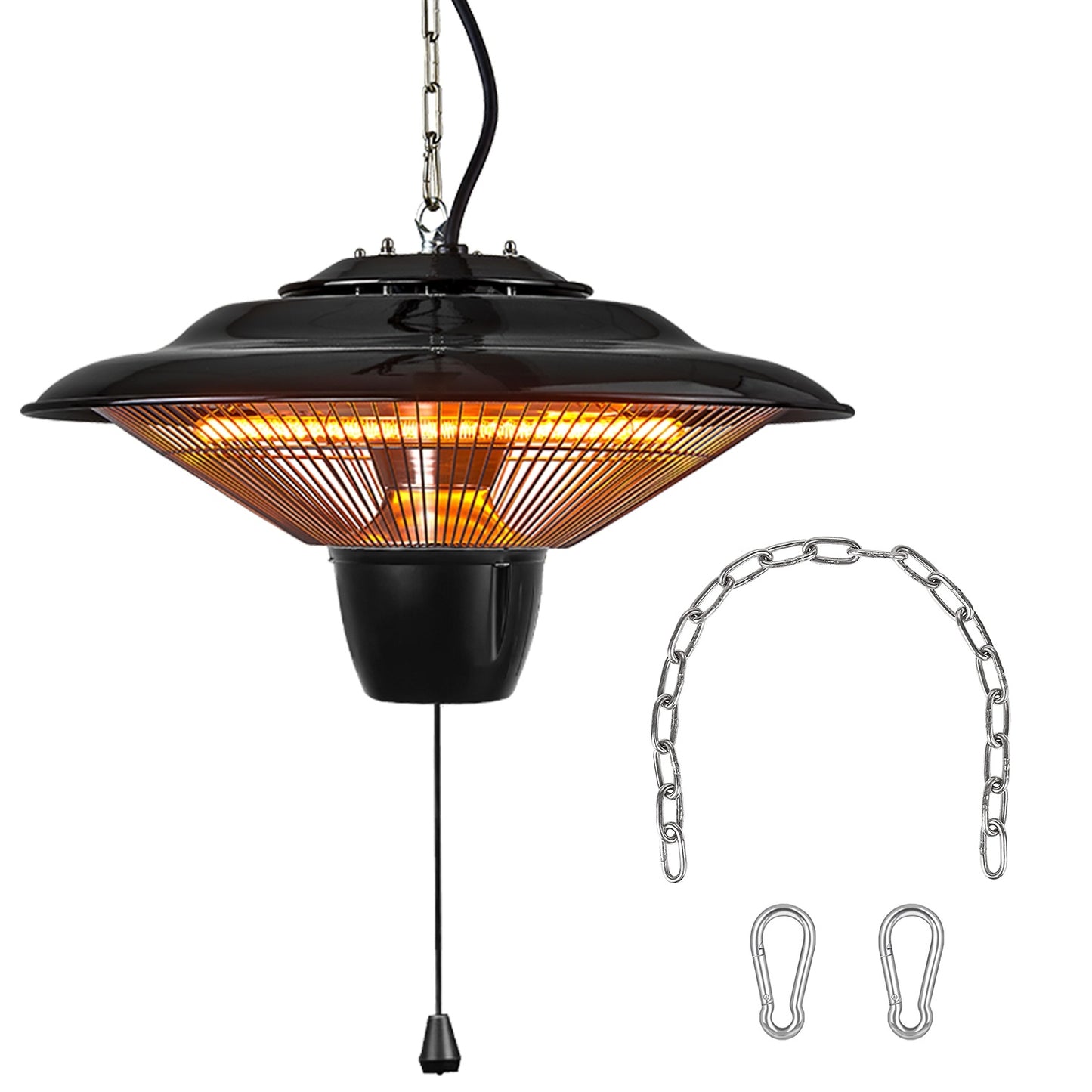 US Local 1Pc 1500W Outdoor Hanging Patio Heater Ultra-Quiet Electric Heating Lamp IP23 Waterproof 2 Heating Levels Overheating Protection Ceiling Mounted Outdoor Heater