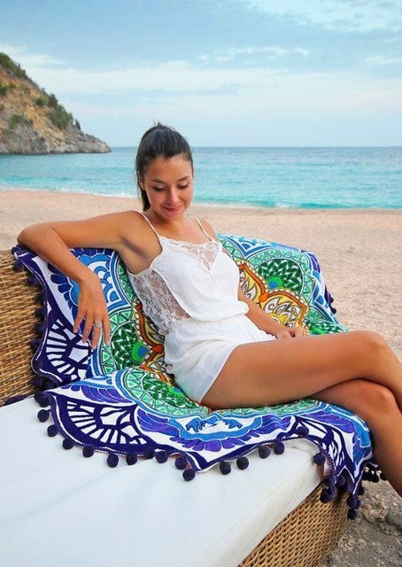 USA Local Polygon Printing Tassel Round Bath Towel Yoga Mat