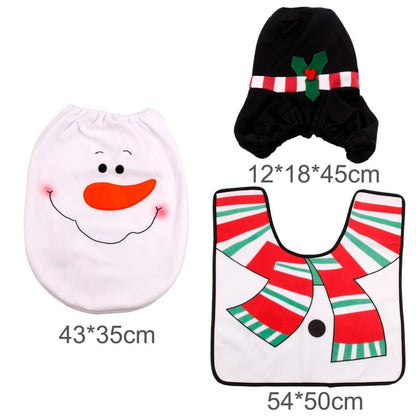 US Local Merry Christmas Bathroom Curtain Santa Claus Toilet Seat Christmas Decorations
