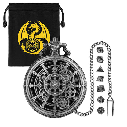 US Local Steampunk Punk Gear Dice Set - Antique Metal Finish With Intricate Gear Details, Premium Zinc Alloy DND Dice For Tabletop RPG & Board Games, Collectible Punk-Themed Gaming Accessory