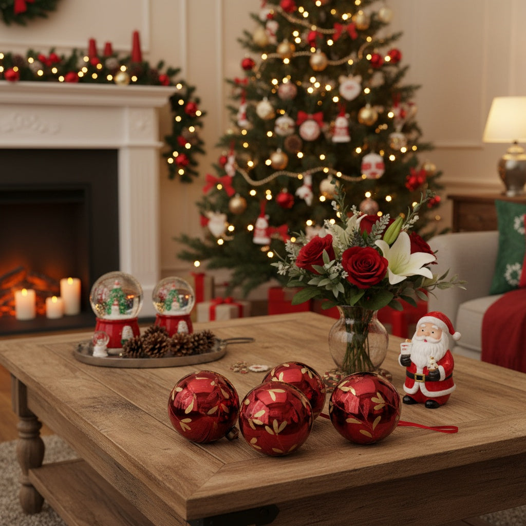 US Local 6PCS Set 3.9in Christmas Tree Hanging Decorations 3.9x3.9x3.9in Christmas Glass Ball Ornaments Tree Hanging Decor For Holiday Parties & Trees