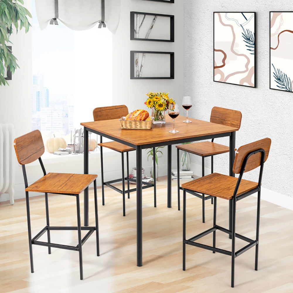 US Local 5 Pieces Industrial Dining Table Set With Counter Height Table And 4 Bar Stools