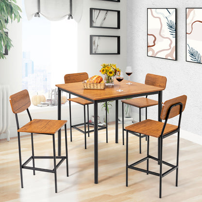 US Local 5 Pieces Industrial Dining Table Set With Counter Height Table And 4 Bar Stools