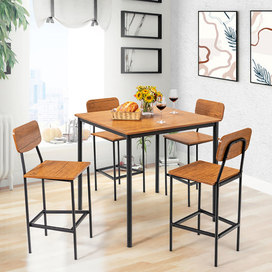 US Local 5 Pieces Industrial Dining Table Set With Counter Height Table And 4 Bar Stools