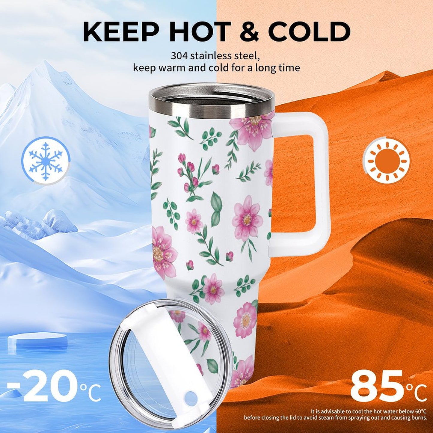 PHDT00122 POD US Local Tumbler 40 oz Large Capacity Car Cup Flowers