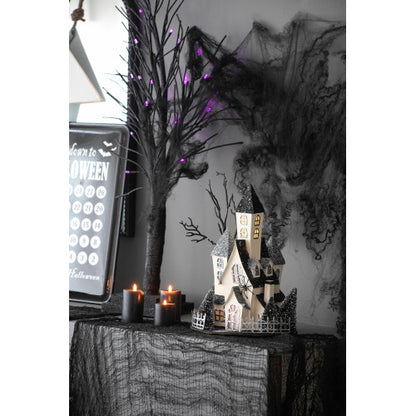 US Local 10x8.3x13.5 Cardboard Lighted Haunted House, Black Beige Tabletop Holiday Halloween Decor, Battery Powered