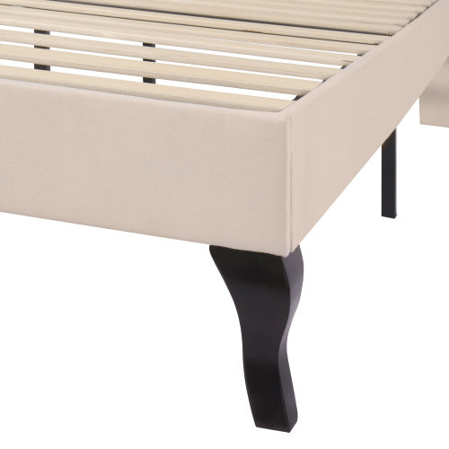 UK Local Upholstered Bed With Slatted Frame And Headboard, 4ft6 Double Bed,135x190,Upholstered Bed With Height-adjustable Headboard, Youth Bed, Wooden Slat Support, Easy Assembly, Velvet, Beige