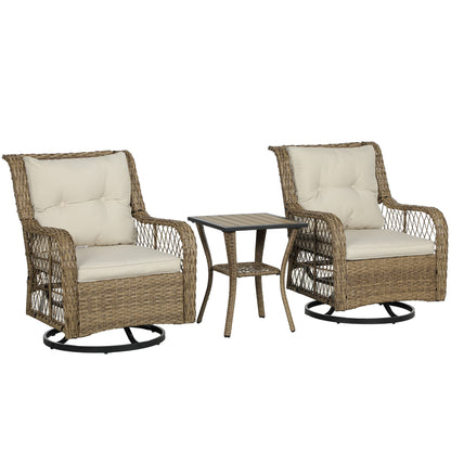US Local 3 Piece Outdoor Bistro Set, Wicker Small Patio Furniture Set With Swivel Glider Chairs For Balcony, Porch, Beige