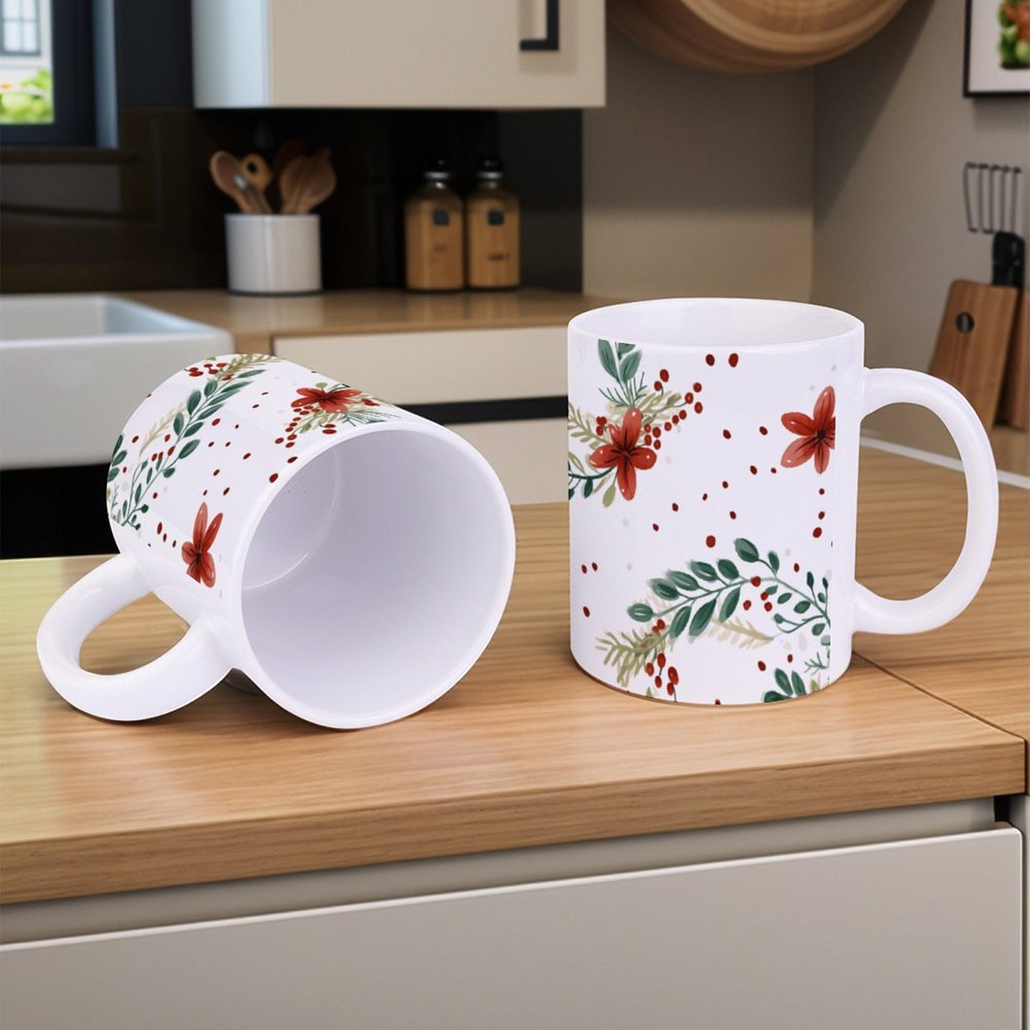 POD US Local White mug with full print, Christmas, Wreaths 0092