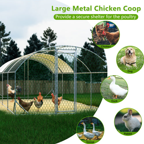 US Local 26x9x6Large Metal Chicken Coop,Walk-in Poultry Cage,Chicken Run With Waterproof Cover,Outdoor Backyard Farm,Chicken Rabbits Duck Run Pen,Easy To Assemble And Clean