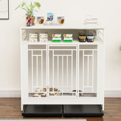 US Local 43.3 Inch Large Dog Kennel Furniture, Wooden Kennel With Divider