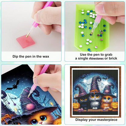 US Local 4-Piece Black Cat Diamond Painting Set, Suitable For Adult Beginners, 12x12 Inch Full Drill DIY Cute Cat Gem Art Painting, Gem Dot Craft - Ideal For Home Wall Decor