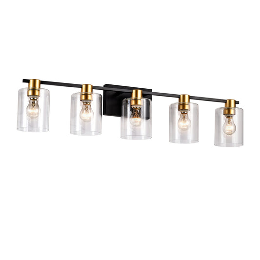 US Local 5-Light Matte Black Matte Gold Color Bathroom Light Fixtures, Modern Vanity Lights With Glass Shade, Vintage Light Fixture Bathroom Over Mirror Wall Lights For Kitchen Dinning Room Bedroom Hallway