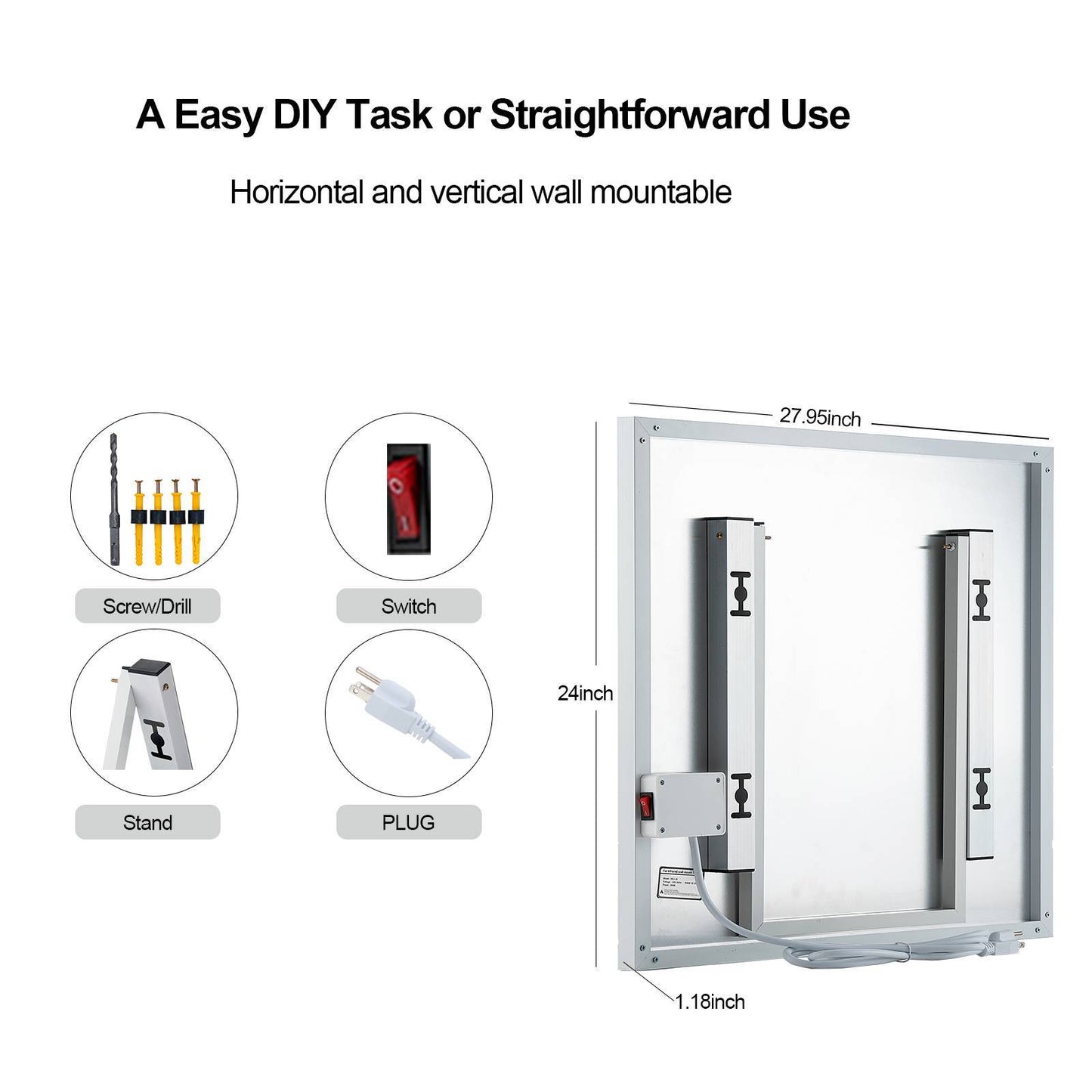 US Local 500W Electric Wall Mounted Space Flat Panel Heater, Portable With Back Stand