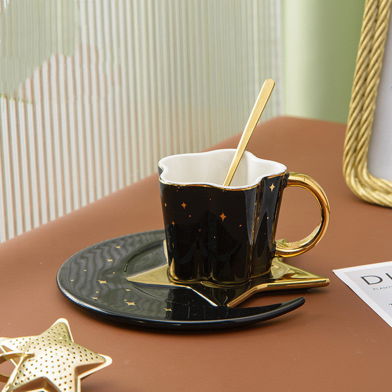 US Local Creative Ceramic Cup With Star And Moon Saucer