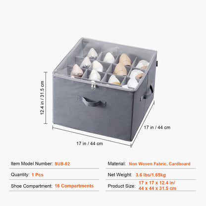 US Local Vevor Sturdy Under Bed Shoe Storage Organizer, Adjustable Dividers Fit 16 Compartments, Shoe Storage Organizer For Closet Organization With Clear Cover, Shoe Rack & Basket, For Closet, Entryway, Trunk