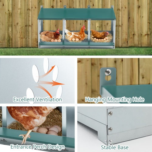 US Local Metal Nesting Boxes For Chicken,3 Compartment Nesting Box,Galvanized Steel Nesting Boxes For Hens, Easy To Assemble