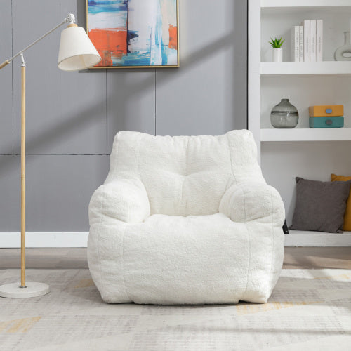 UK Local Soft Tufed Foam Bean Bag Chair With Teddy Fabric,Ivory White