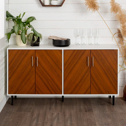 US Local Mid-Century Modern Faux-Bookmatch Door Buffet  White Teak