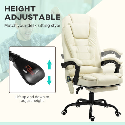 US Local 7-Point Vibrating Massage Office Chair High Back Massaging Office Desk Chair With Lumbar Support, Footrest, Cream White