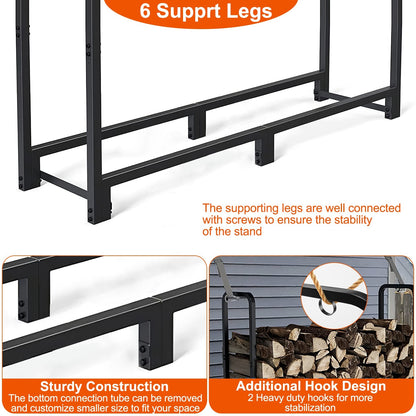 US Local 1 Pc Firewood Log Rack 2500LBS Iron Wood Lumber Storage Stacking Rack 4.03ft Heavy Duty Pile Lumber Storage Holder For Fireplace Firepit