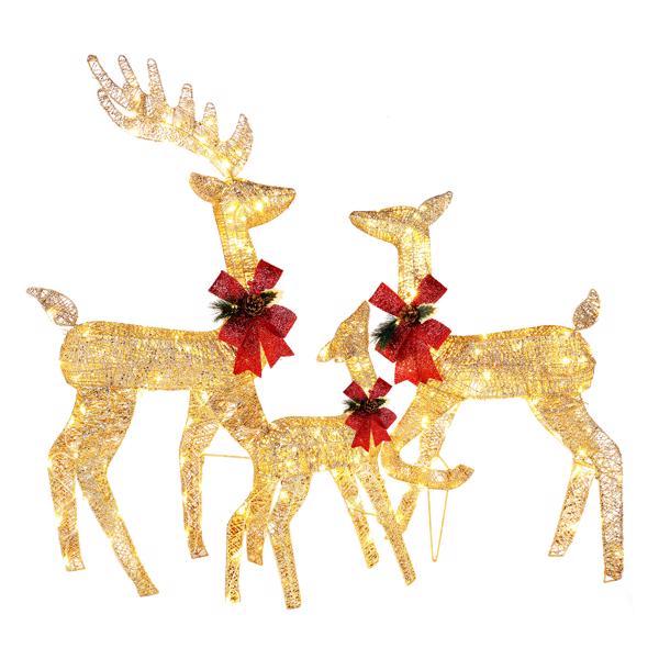 US Local 3pcs122x54x38cm Golden Elk Family Courtyard Elk Decoration