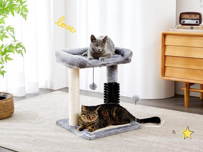 US Local Small 4-in-1 Cat Tree Tower With Self-grooming Brush And Natural Sisal Scratching Post, Soft Plush Cat Bed And Hanging Ball, Suitable For Indoor Kittens