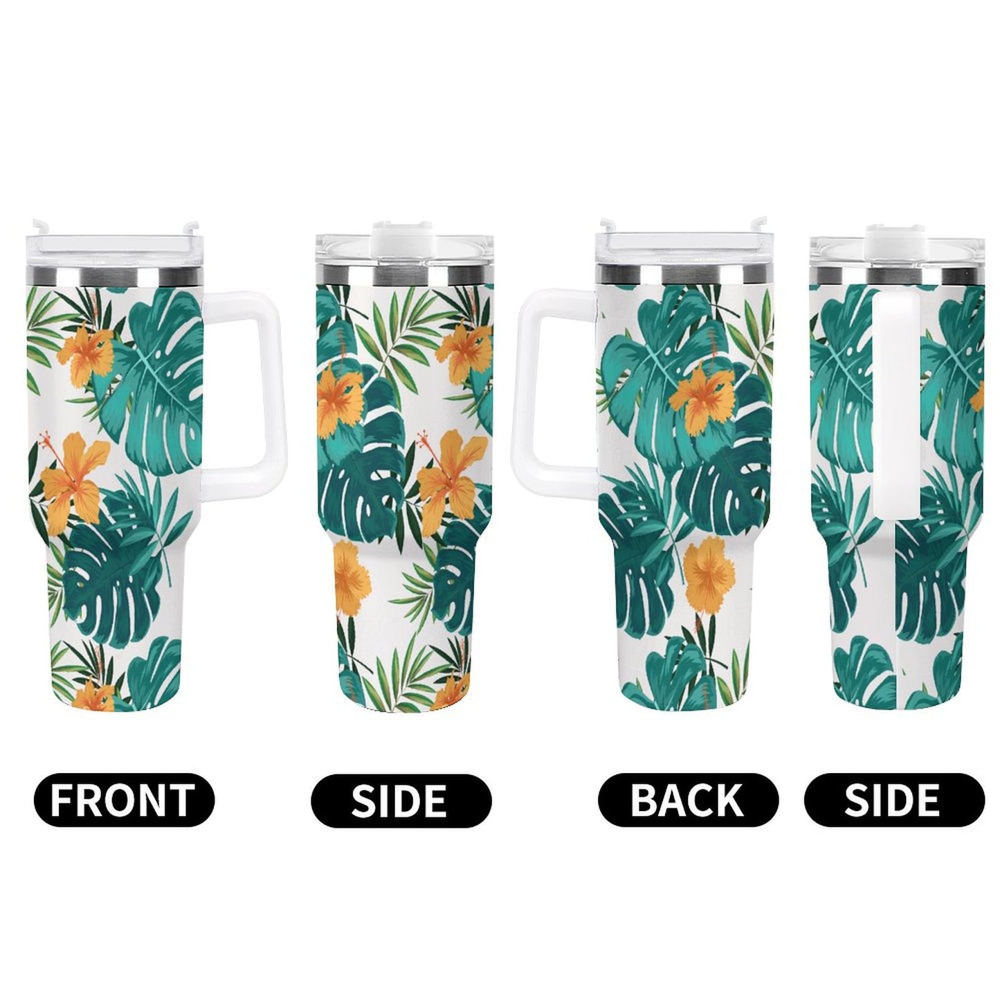 PHDT00464 POD US Local Tumbler 40 oz Large Capacity Car Cup Tropical, Foliage, Hibiscus Flowers
