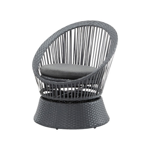 US Local 26.7 Modern Gray Wicker Lounge Chair With Rattan And Iron Frame, Featuring A Stylish Round Design, Perfect For Living Room, Patio, Or Balcony Relaxation