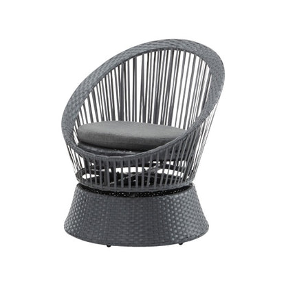 US Local 26.7 Modern Gray Wicker Lounge Chair With Rattan And Iron Frame, Featuring A Stylish Round Design, Perfect For Living Room, Patio, Or Balcony Relaxation