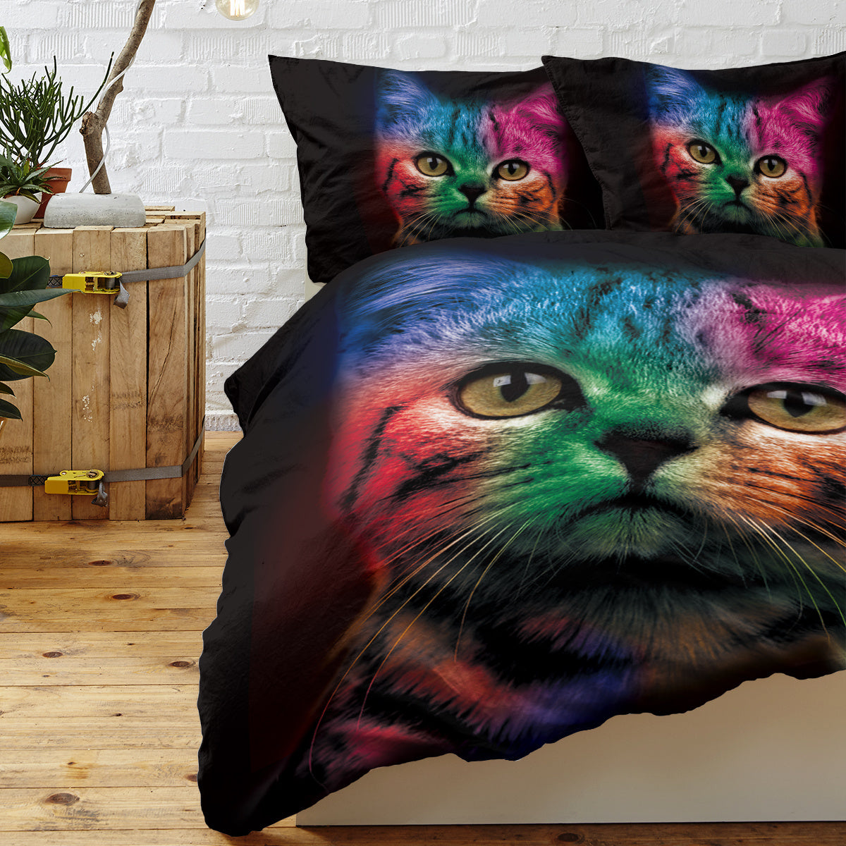 US & UK Local Cat Bedding For Kids Girls Boys Cute Colorful Cat Pattern Quilt Cover Bedspread 3 Piece Bold Color Black Animal Duvet Cover Set For Single Bed