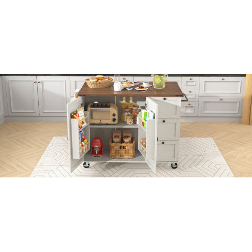 UK Local Kitchen Island, Serving Cart With Extendable Worktop, Kitchen Cabinet, Kitchen Trolley, Dining Cart With Wood Grain, Dining Cart With Two Doors And Three Drawers