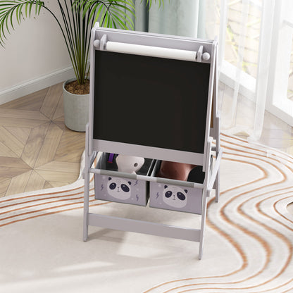 US Local Art Easel for Kids with Paper Roll, Blackboard, Whiteboard, Storage