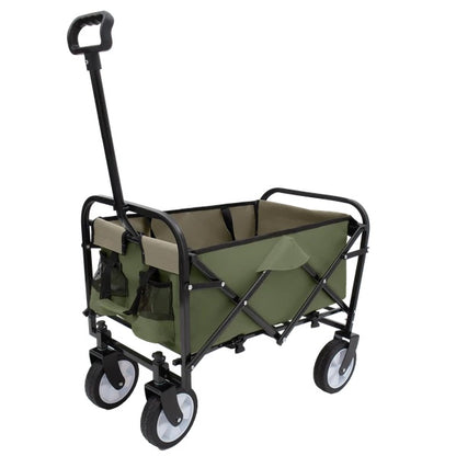 US Local Collapsible Foldable Wagon Cart With Strapping System, Beach Wagon , Utility Cart , Utility Wagon Grocery Cart For Camping Shopping Sports Gardeing Fishing Supports 225lbs ,All-Terrain Wheels Green