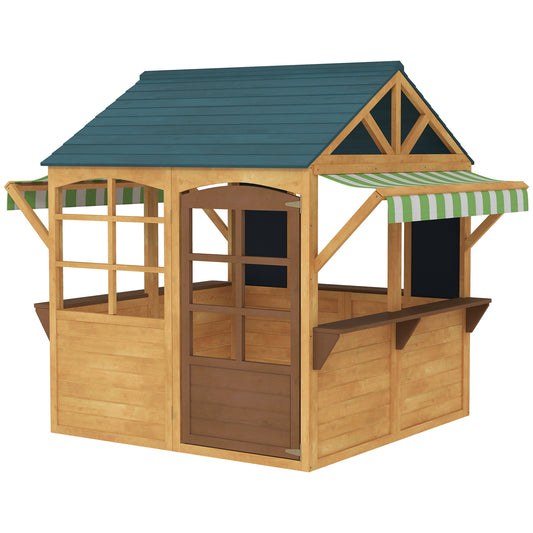 US Local Wooden Outdoor Playhouse, Foldable Kids Cottage With Windows, Working Door, Snack Bars, Waterproof Covers, For 3-8 Years