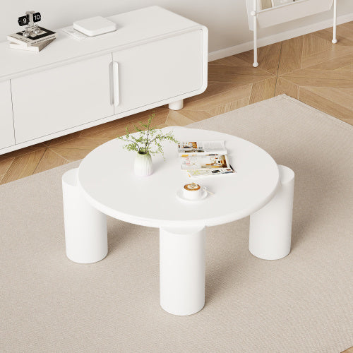 UK Local White Round Coffee Table,Wooden Painted Coffee Table,Tea Table, Cute Wooden Modern Center Table With 4 Legs For Bedroom Apartment, Living Room, Farmhouse