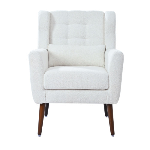 US Local Modern Upholstered Chairs, Teddy Fabric Living Room Chairs, Comfortable Reading Chairs, Medieval Upholstery Chairs, Chaise Longues Armchairs For Living Room Bedrooms - White