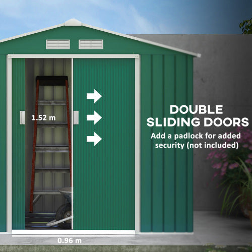 UK Local Outsunny 7 X 4ft Metal Garden Shed, Outdoor Storage Tool House With Ventilation Slots, Foundation Kit And Lockable Double Doors, Green
