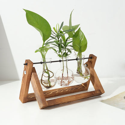 US Local 1Pc Desktop Glass Planter Bulb Plant Terrarium With Wooden Stand Air Planter Glass Vase Metal Swivel Plant Vase For Hydroponics