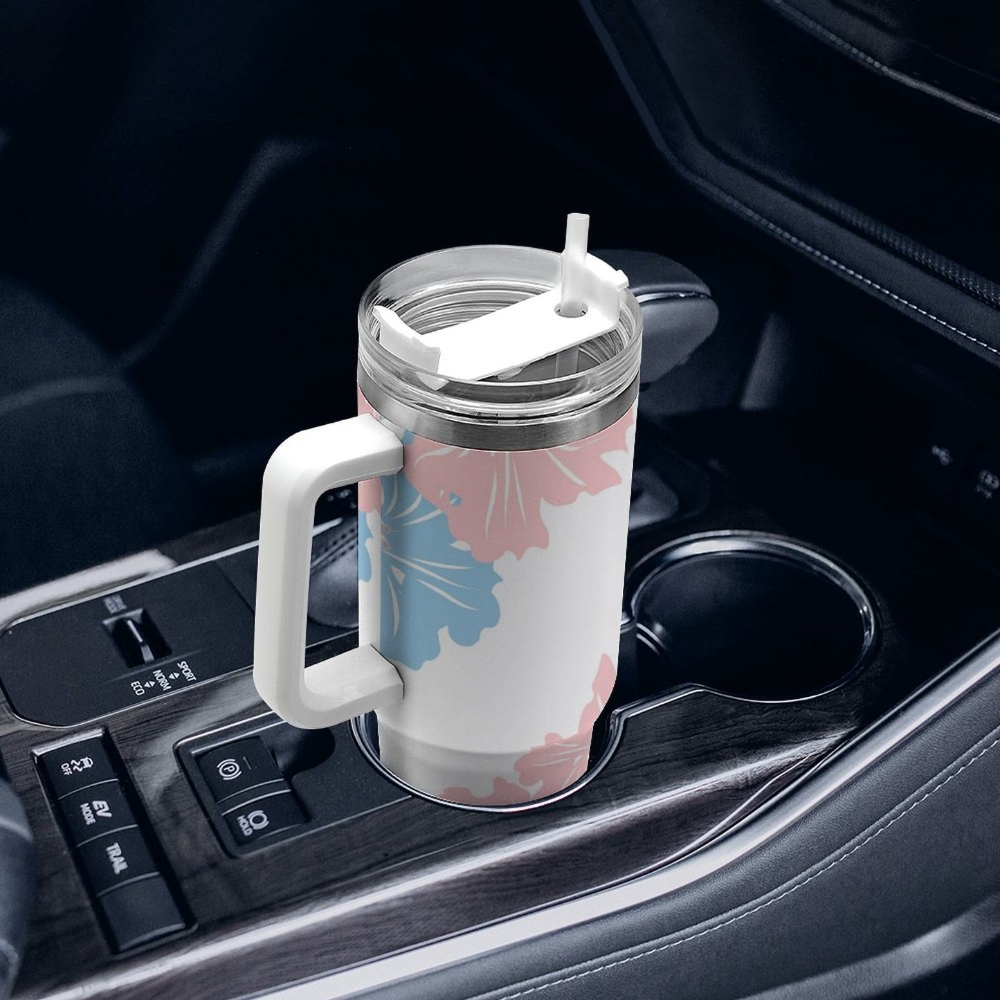 PHDT00423 POD US Local Tumbler 40 oz Large Capacity Car Cup Pink Flowers, Blue Flowers, Fresh