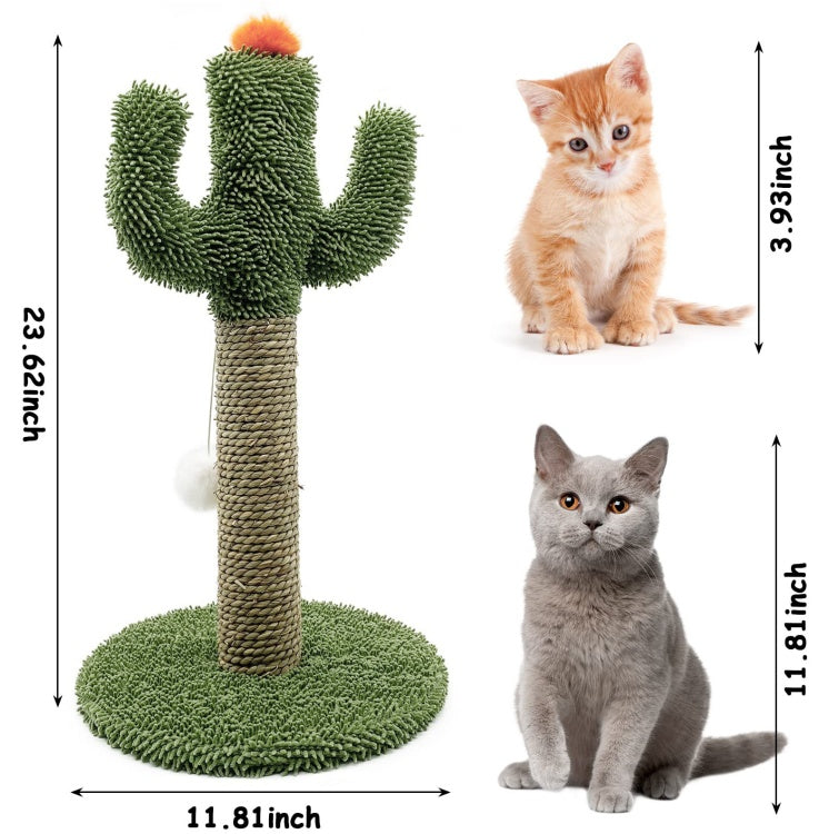 US Local Cactus Cat Climbing Tree 2-in-1 - Solid Wood Base Natural Sisal Scratching Pillar With Hanging Ball Toy, Indoor Cat Multi-level Activity Center