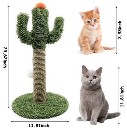 US Local Cactus Cat Climbing Tree 2-in-1 - Solid Wood Base Natural Sisal Scratching Pillar With Hanging Ball Toy, Indoor Cat Multi-level Activity Center