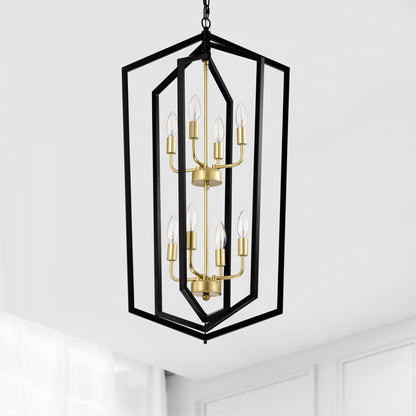 US Local 8-Light Lantern Tired Farmhouse Ceiling Hanging Light Black Chandelier Metal Modern Pendant Light Fixtures For Kitchen Island Dining Room Living Room Foyer Entryway E12 Bulbs Not Included