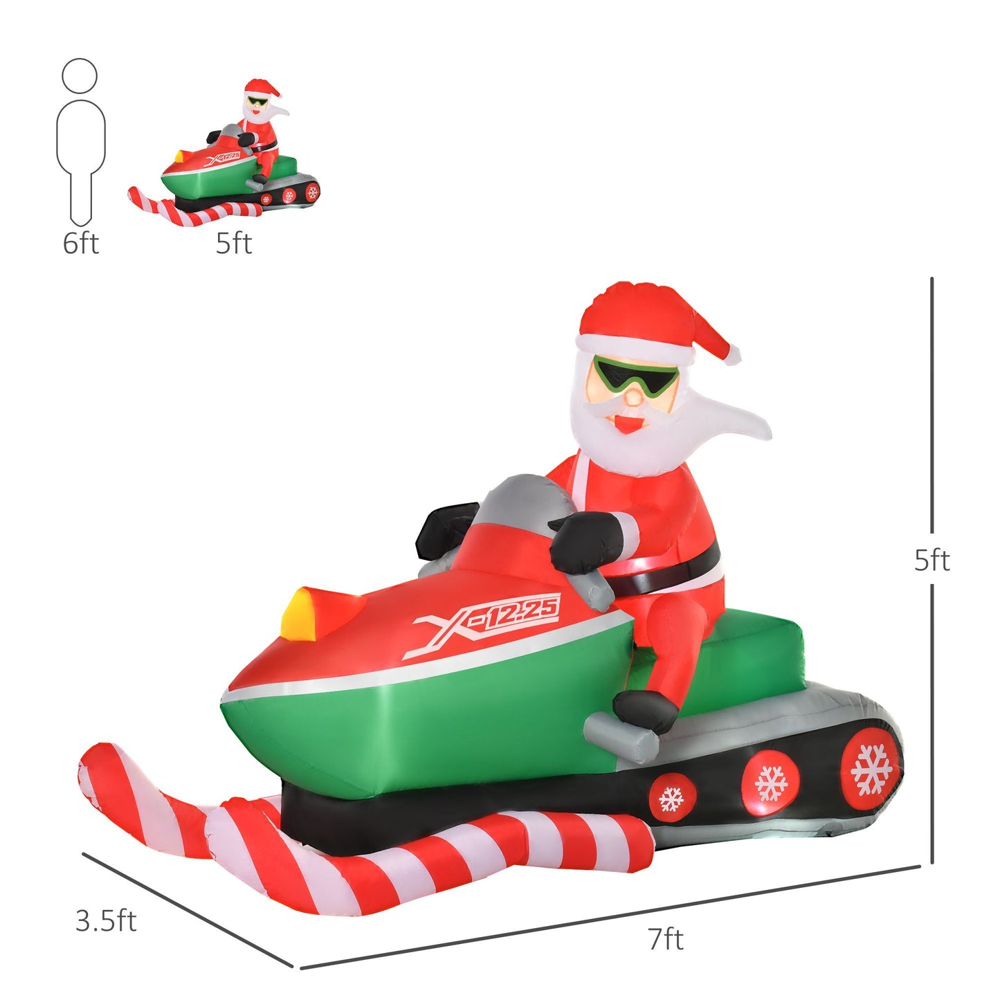 CA Local 5.2 ft Christmas Inflatable Santa Claus With Snowmobile, LED Lighted For Home Indoor Outdoor Garden Lawn Decoration Party Prop