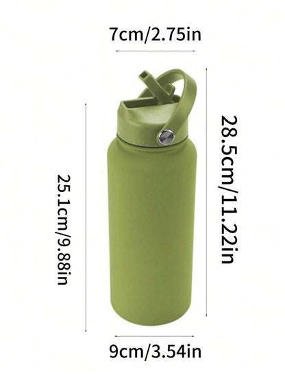 US Local Sports Water Bottle With Portable Handle, Straw, Stainless Steel, American-style, Wide-mouth, Thermal Insulation Cup