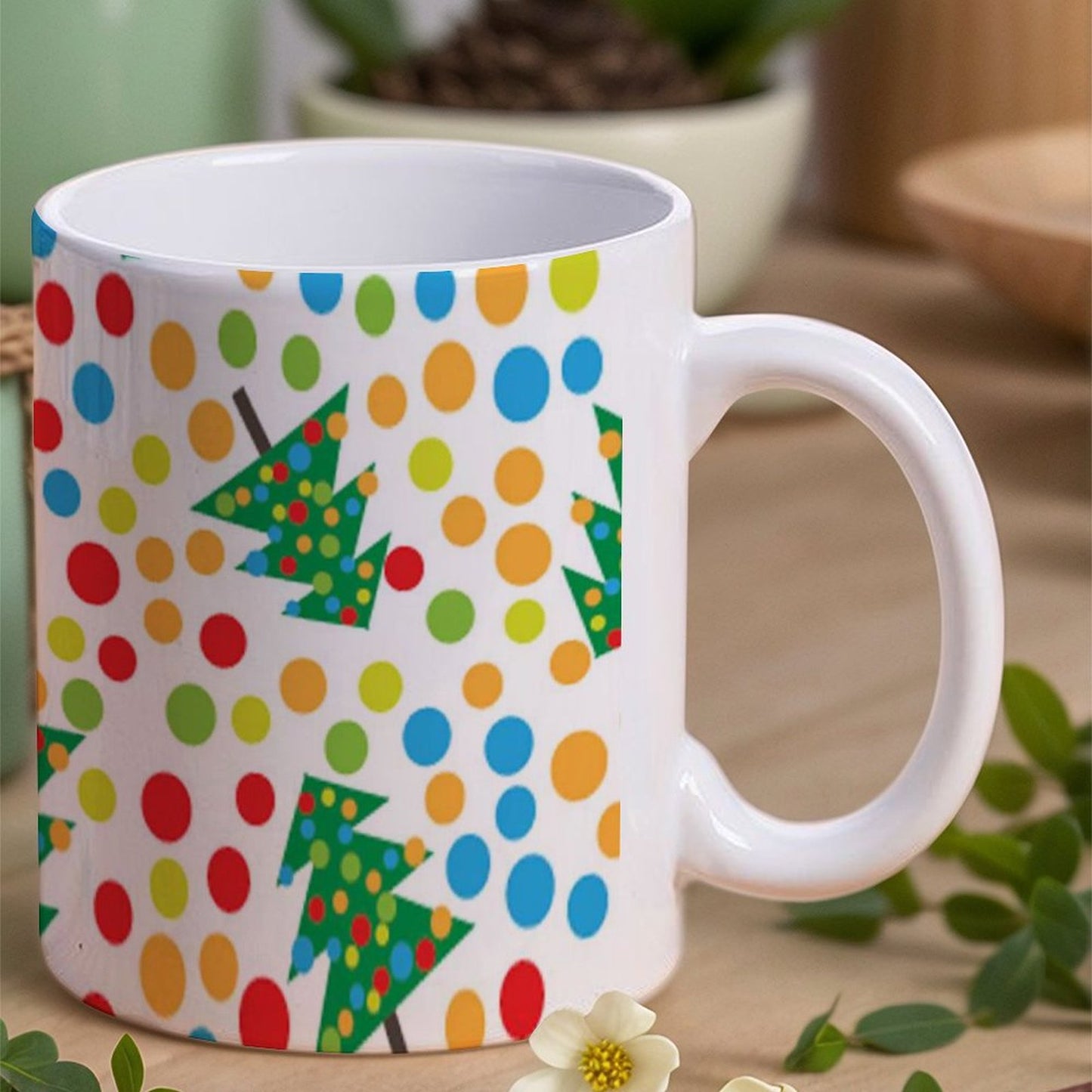 POD US Local White mug with full print, Christmas, Polka Dots, Colorful 0088